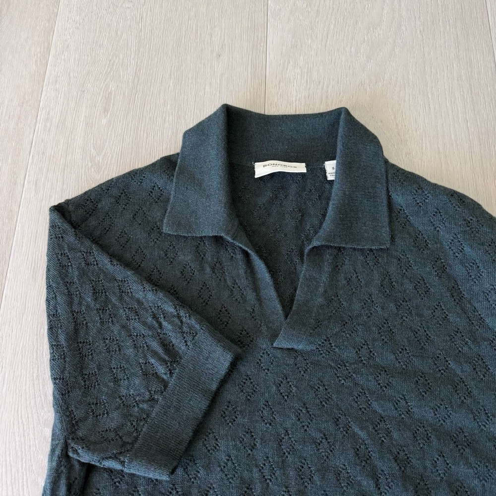 Bonobos Merino Wool Knit Diamond Spread Collar Polo Shirt Men's Size S Small